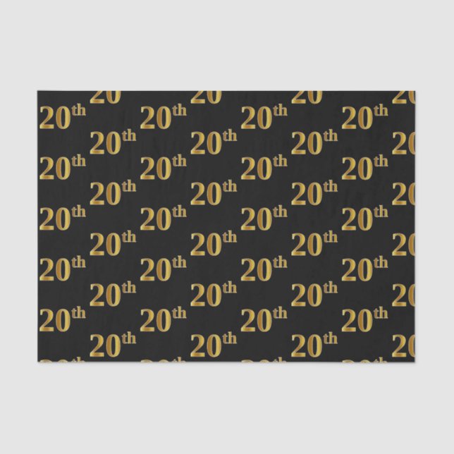 Black, Faux Gold 20th (Twentieth) Event Tissue Paper (Front)