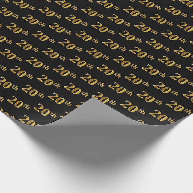 Black, Faux Gold 20th (Twentieth) Event Wrapping Paper (Corner)