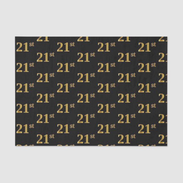 Black, Faux Gold 21st (Twenty-First) Event Tissue Paper (Front)