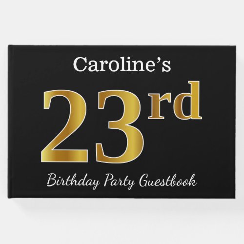 Black Faux Gold 23rd Birthday Party  Custom Name Guest Book