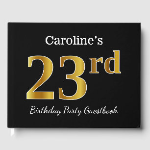 Black, Faux Gold 23rd Birthday Party + Custom Name Guest Book