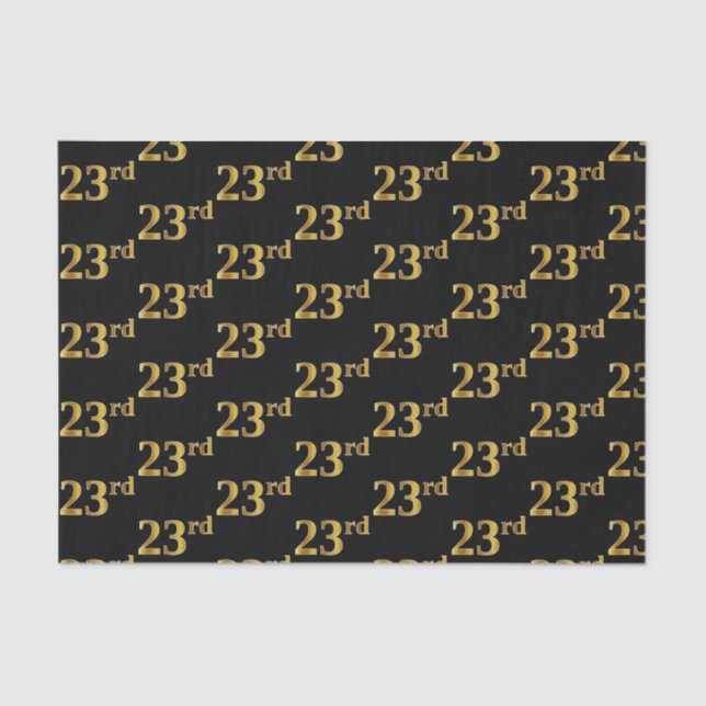 Black, Faux Gold 23rd (Twenty-Third) Event Tissue Paper (Front)