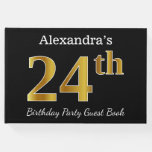 [ Thumbnail: Black, Faux Gold 24th Birthday Party + Custom Name Guest Book ]