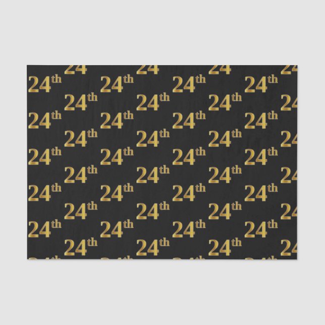 Black, Faux Gold 24th (Twenty-Fourth) Event Tissue Paper (Front)
