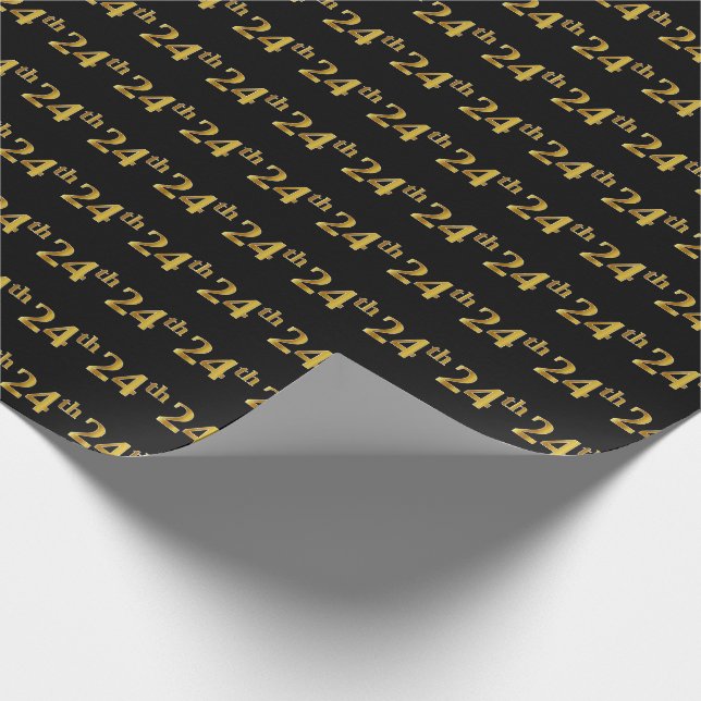 Black, Faux Gold 24th (Twenty-Fourth) Event Wrapping Paper (Corner)