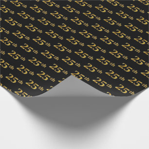 Black, Faux Gold 25th (Twenty-Fifth) Event Wrapping Paper
