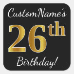 [ Thumbnail: Black, Faux Gold 26th Birthday + Custom Name Sticker ]