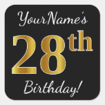 [ Thumbnail: Black, Faux Gold 28th Birthday + Custom Name Sticker ]