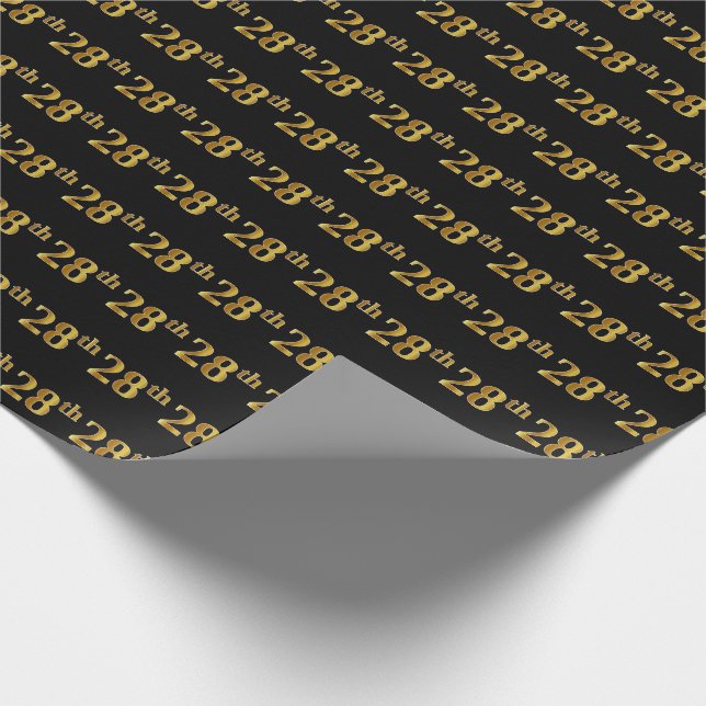 Black, Faux Gold 28th (Twenty-Eighth) Event Wrapping Paper (Corner)