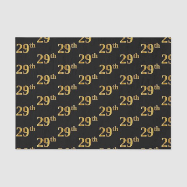 Black, Faux Gold 29th (Twenty-Ninth) Event Tissue Paper (Front)