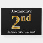 [ Thumbnail: Black, Faux Gold 2nd Birthday Party + Custom Name Guest Book ]