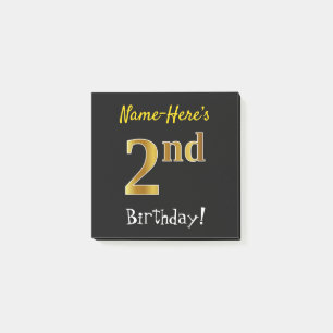Black, Faux Gold 2nd Birthday, With Custom Name Post-it Notes