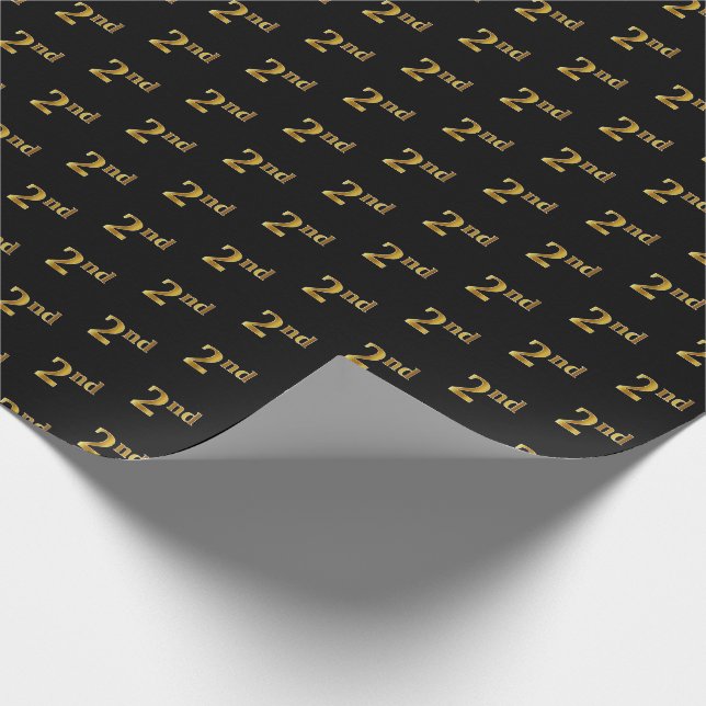 Black, Faux Gold 2nd (Second) Event Wrapping Paper (Corner)