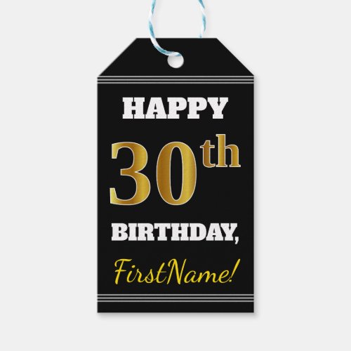 Black Faux Gold 30th Birthday  Custom Name Gift Tags