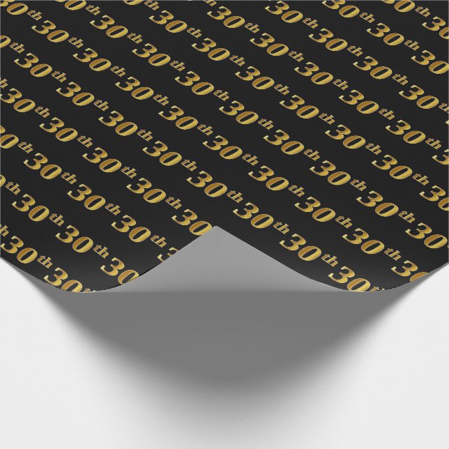 Black, Faux Gold 30th (Thirtieth) Event Wrapping Paper (Corner)