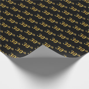 Black, Faux Gold 30th (Thirtieth) Event Wrapping Paper