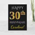 [ Thumbnail: Black, Faux Gold 30th Wedding Anniversary + Name Card ]