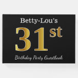 [ Thumbnail: Black, Faux Gold 31st Birthday Party + Custom Name Guest Book ]