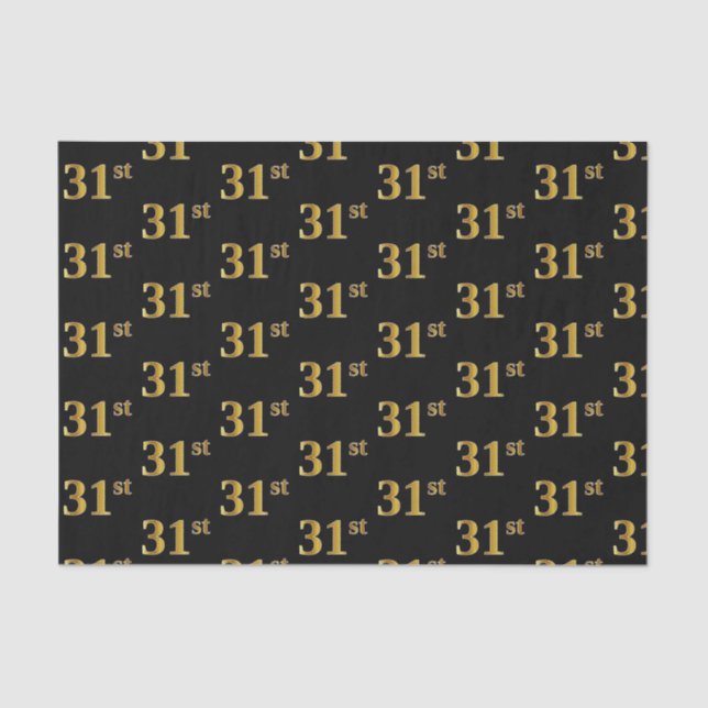 Black, Faux Gold 31st (Thirty-First) Event Tissue Paper (Front)