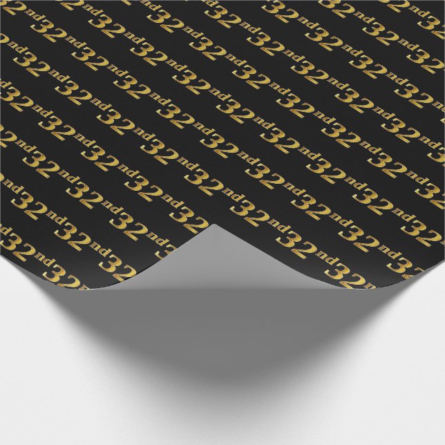 Black, Faux Gold 32nd (Thirty-Second) Event Wrapping Paper (Corner)