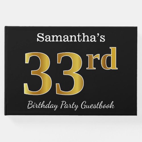 Black Faux Gold 33rd Birthday Party  Custom Name Guest Book