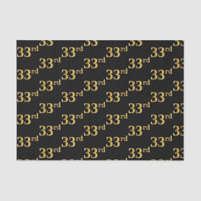Black, Faux Gold 33rd (Thirty-Third) Event Tissue Paper (Front)