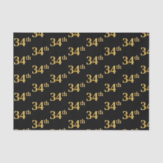 Black, Faux Gold 34th (Thirty-Fourth) Event Tissue Paper (Front)