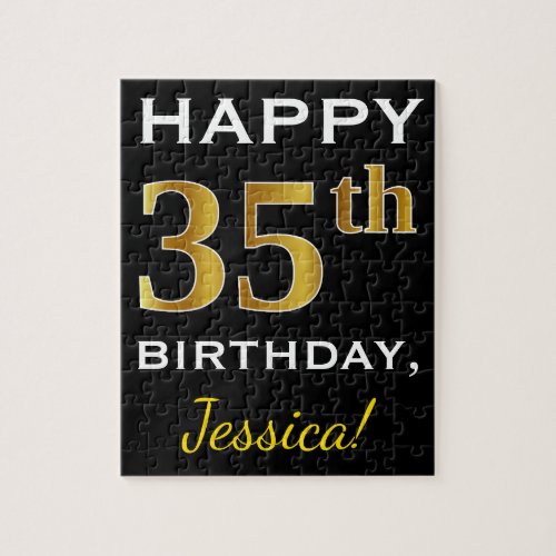 Black Faux Gold 35th Birthday  Custom Name Jigsaw Puzzle