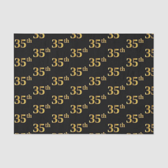 Black, Faux Gold 35th (Thirty-Fifth) Event Tissue Paper (Front)
