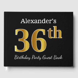 Black, Faux Gold 36th Birthday Party + Custom Name Guest Book