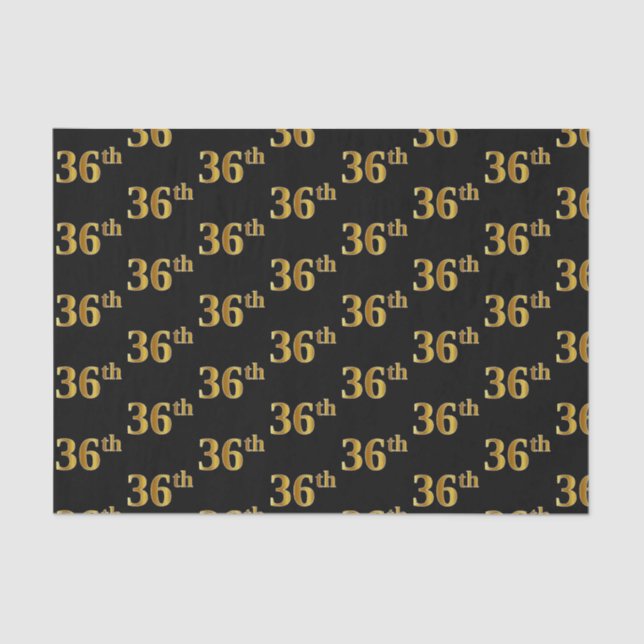 Black, Faux Gold 36th (Thirty-Sixth) Event Tissue Paper (Front)
