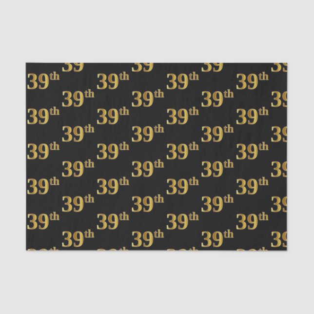 Black, Faux Gold 39th (Thirty-Ninth) Event Tissue Paper (Front)