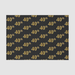 Black, Faux Gold 40th (Fortieth) Event Tissue Paper