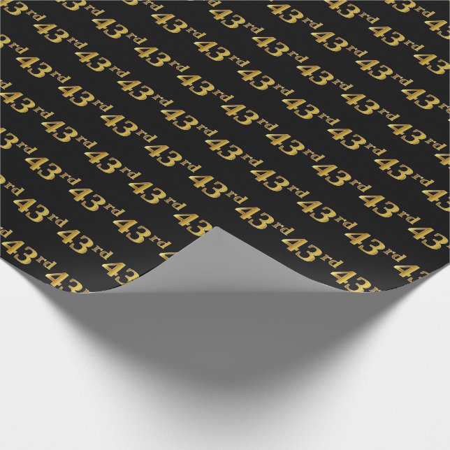 Black, Faux Gold 43rd (Forty-Third) Event Wrapping Paper (Corner)