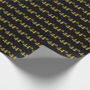 Black, Faux Gold 44th (Forty-Fourth) Event Wrapping Paper
