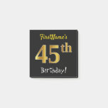 [ Thumbnail: Black, Faux Gold 45th Birthday, With Custom Name Notes ]