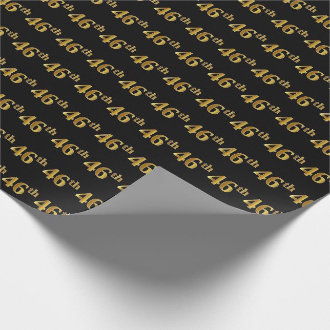 Black, Faux Gold 46th (Forty-Sixth) Event Wrapping Paper (Corner)