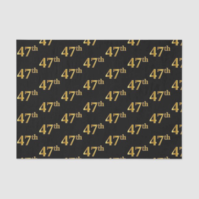 Black, Faux Gold 47th (Forty-Seventh) Event Tissue Paper (Front)