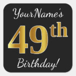 [ Thumbnail: Black, Faux Gold 49th Birthday + Custom Name Sticker ]