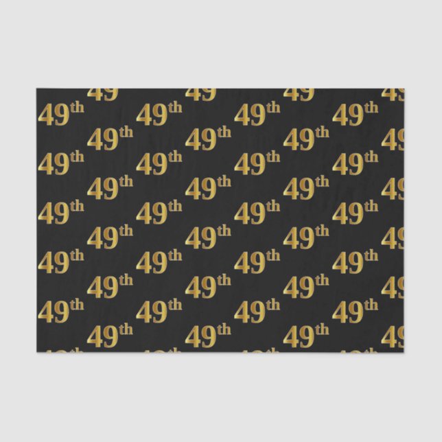Black, Faux Gold 49th (Forty-Ninth) Event Tissue Paper (Front)