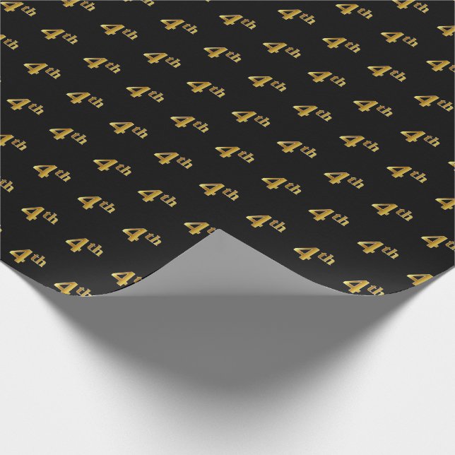 Black, Faux Gold 4th (Fourth) Event Wrapping Paper (Corner)