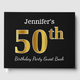 Black, Faux Gold 50th Birthday Party + Custom Name Guest Book