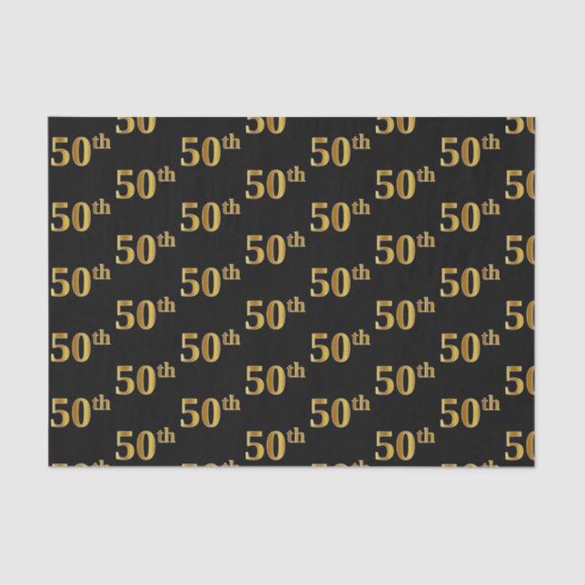 Black, Faux Gold 50th (Fiftieth) Event Tissue Paper (Front)