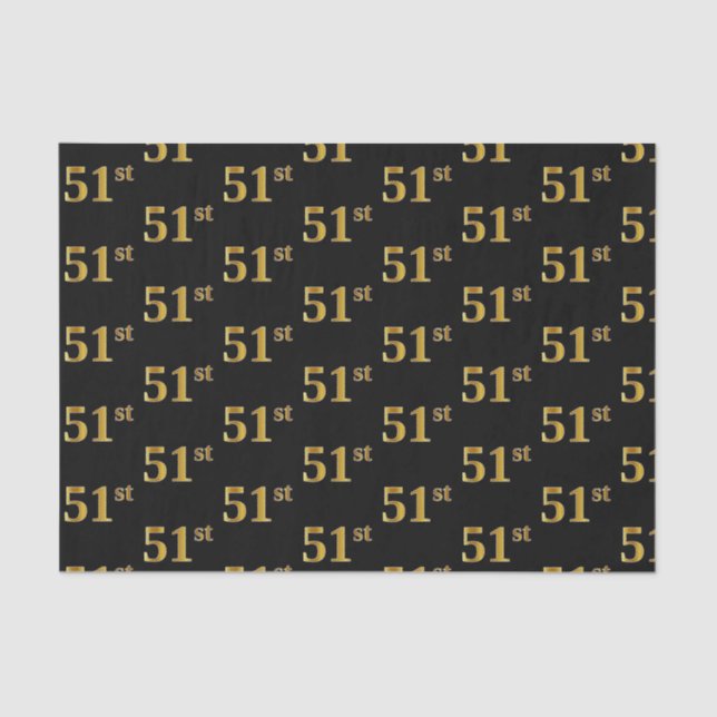 Black, Faux Gold 51st (Fifty-First) Event Tissue Paper (Front)