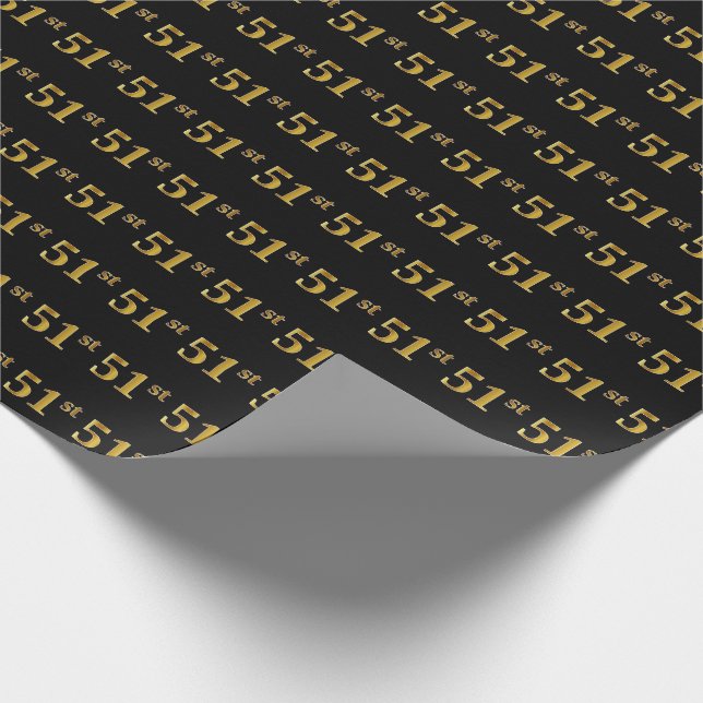 Black, Faux Gold 51st (Fifty-First) Event Wrapping Paper (Corner)