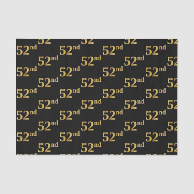 Black, Faux Gold 52nd (Fifty-Second) Event Tissue Paper (Front)