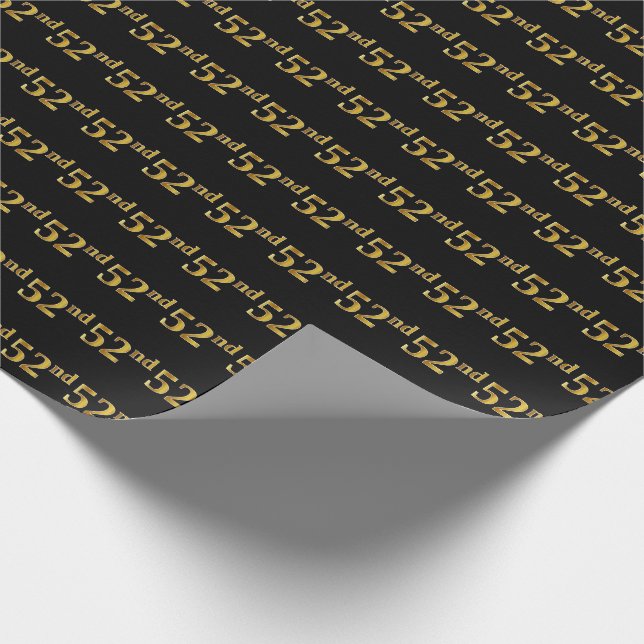 Black, Faux Gold 52nd (Fifty-Second) Event Wrapping Paper (Corner)