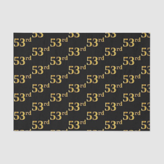 Black, Faux Gold 53rd (Fifty-Third) Event Tissue Paper (Front)