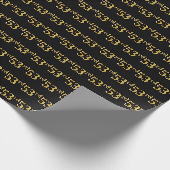 Black, Faux Gold 53rd (Fifty-Third) Event Wrapping Paper (Corner)