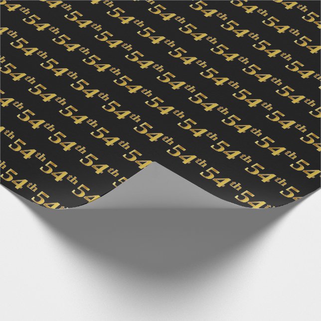 Black, Faux Gold 54th (Fifty-Fourth) Event Wrapping Paper (Corner)